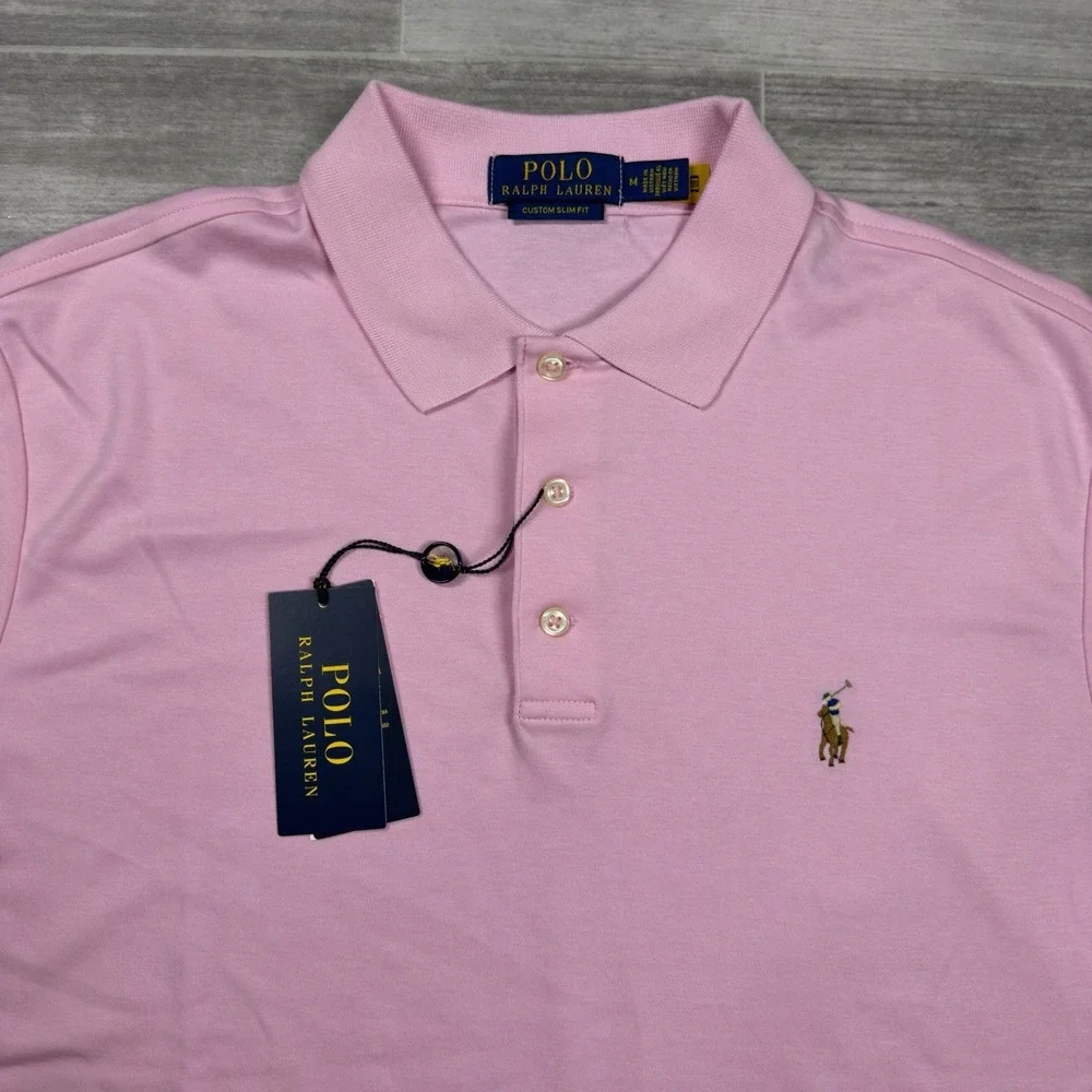 $118 Polo Ralph Lauren Men's Medium SMOOTH PINK Polo Shirt Custom Slim Fit Pony